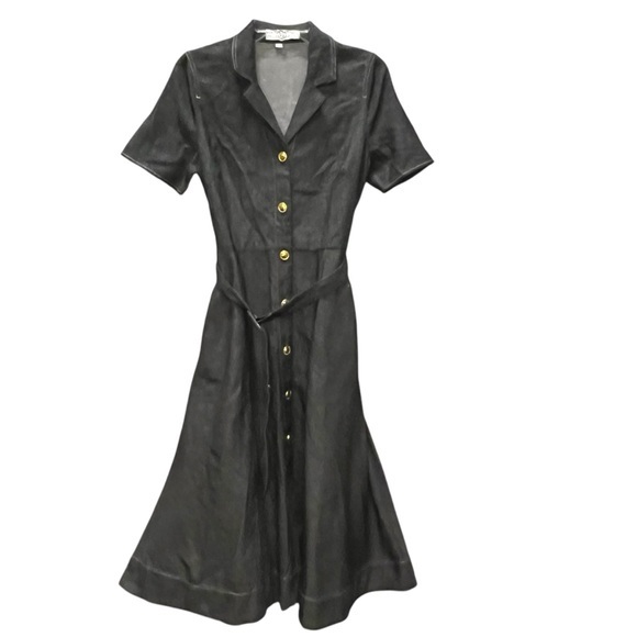 L.K. Bennett London Grey LINEN Blend Belted Flare Dress Princess Kate Size 6 EUC